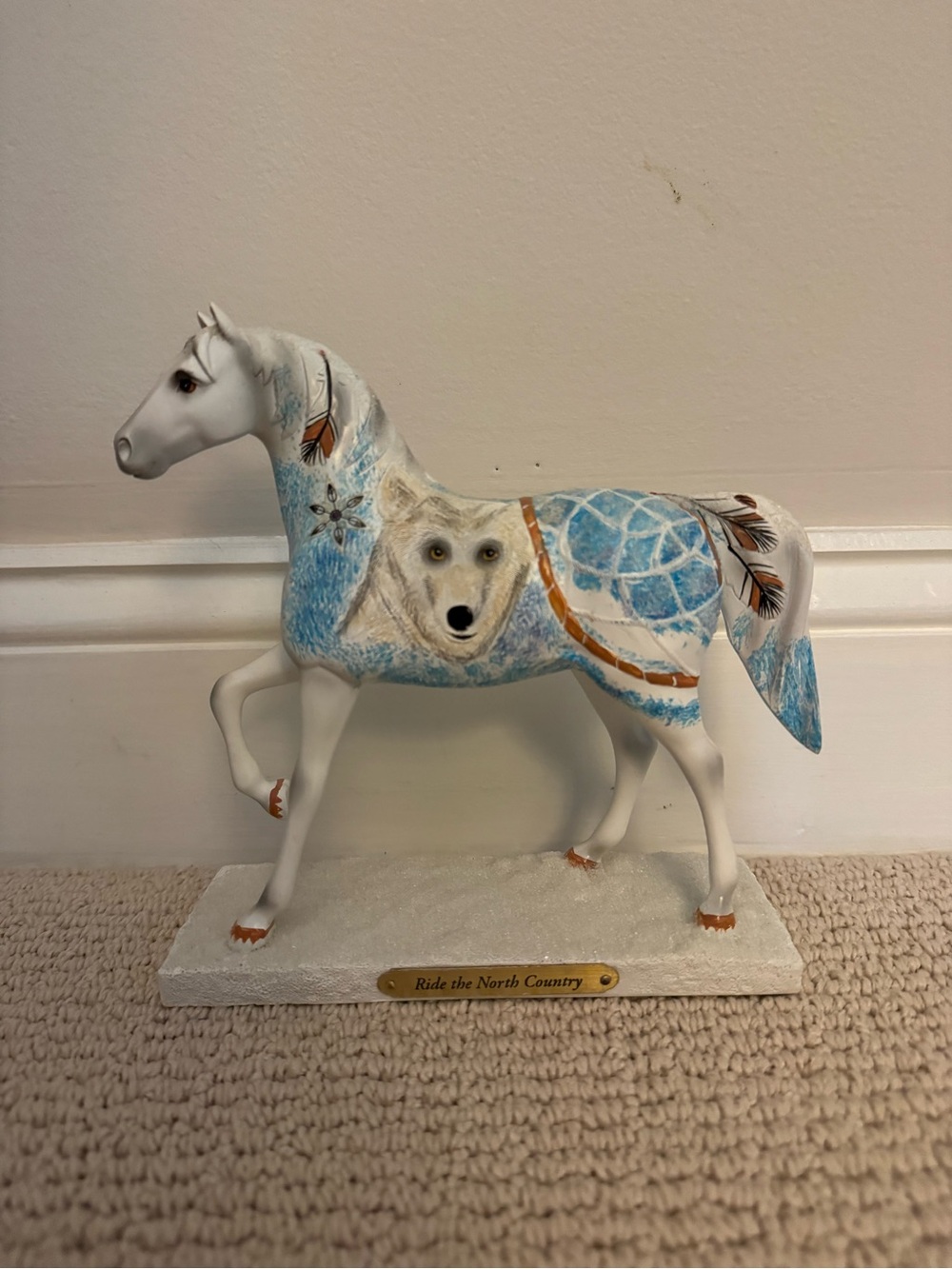Ride the North Country White & Blue Decorative Horse Figurine- Painted Ponies